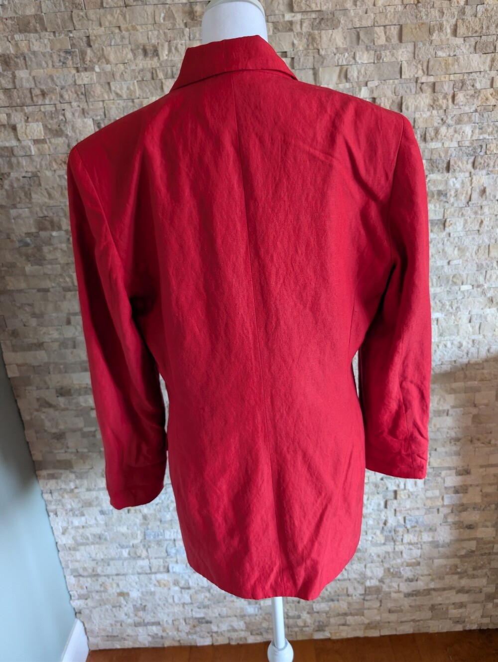 Vintage Red Silk Linen Tailored Blazer Jacket Shoulder Pads Buttons Sz 12 image 3